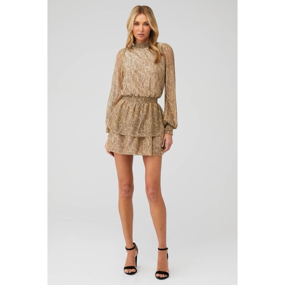Show Me Your Mumu Dress Beige Tan Snake Python Metallic Ruffle Small S
